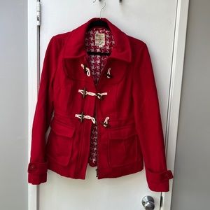 Anthropologie Tulle bright red nautical wool fitted pea coat size medium